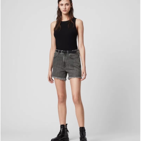 All Saints Pants - ALLSAINTS Yanni Denim Shorts Gray W27 Raw Hem Distressed